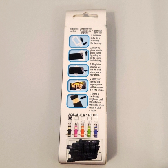 Mini Selfie Stick extends to 19.5" + Free bonus gift! Set of 5 - Picture 3 of 4